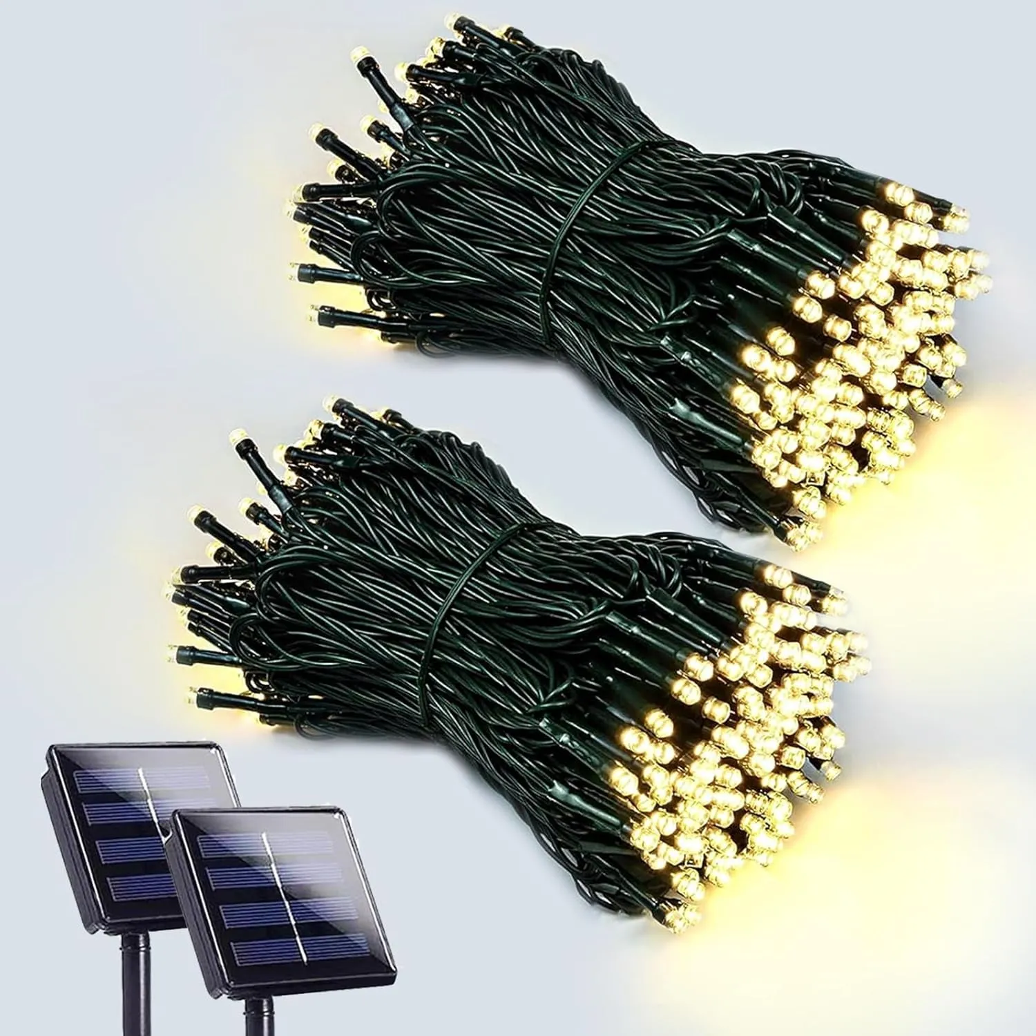 2-Pack 200 LED Solar String Lights for Outside, Solar Christmas Lights Outdoor Waterproof, Green Wire Solar Tree Lights with 8 Lighting Modes for Xmas Wedding Party Garden Decorations (Warm White)