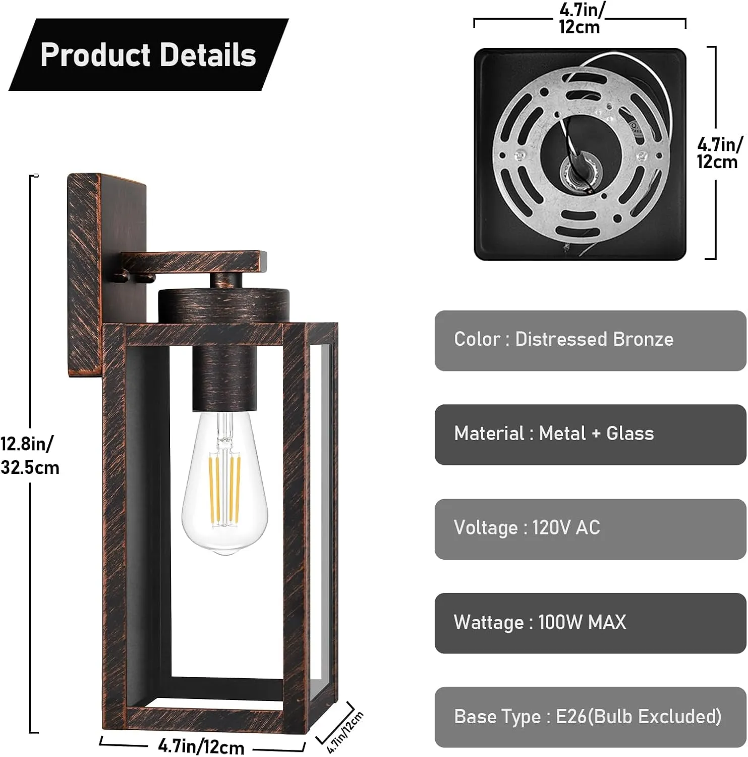 2-Pack Outdoor Wall Light Fixtures, Exterior Waterproof Wall Lanterns, Porch Sconces Wall Mounted Lighting with E26 Sockets & Glass Shades, Modern Wall Lamps for Patio Front Door, Brown