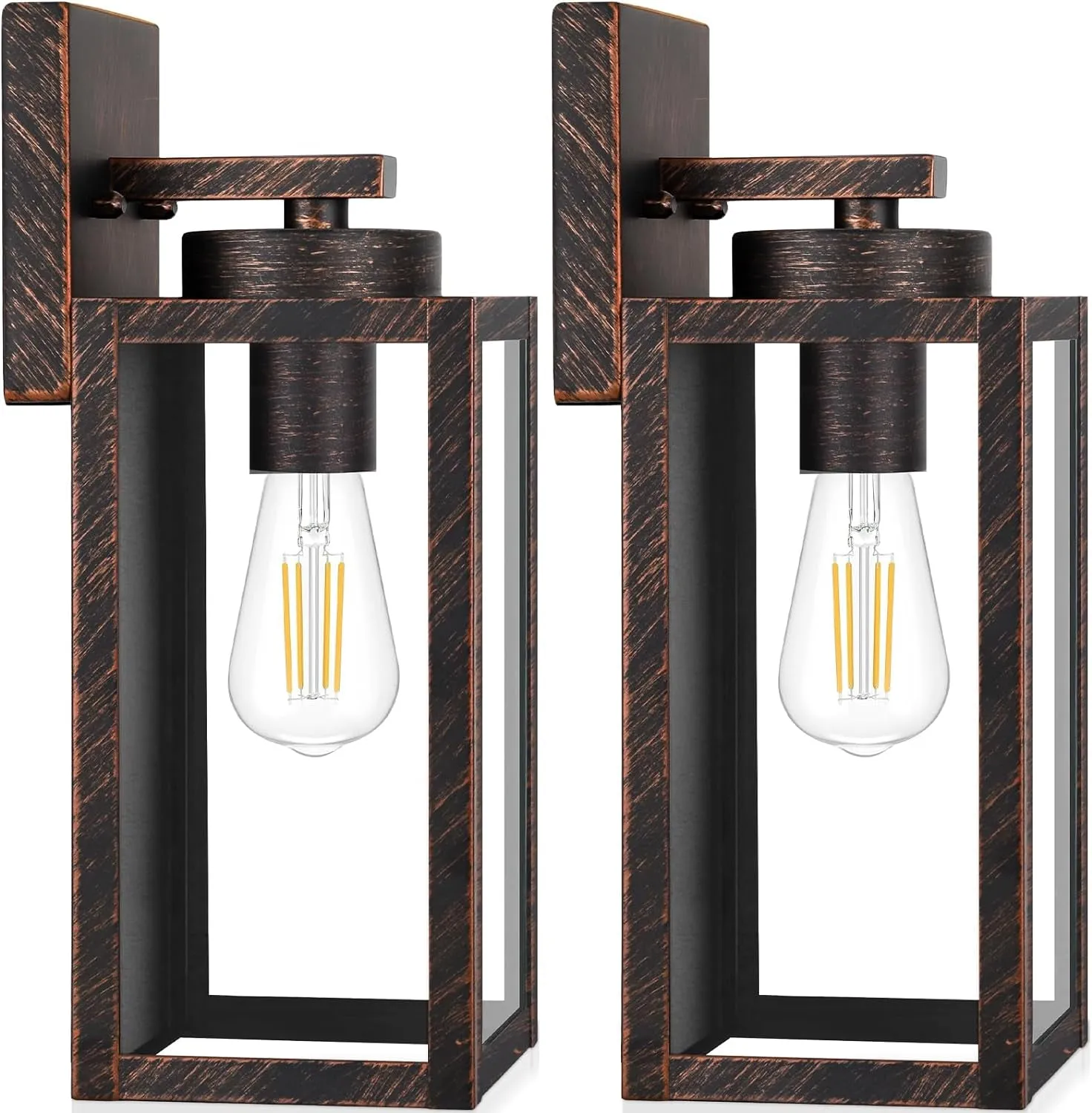 2-Pack Outdoor Wall Light Fixtures, Exterior Waterproof Wall Lanterns, Porch Sconces Wall Mounted Lighting with E26 Sockets & Glass Shades, Modern Wall Lamps for Patio Front Door, Brown