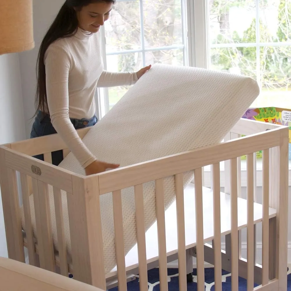 2-Stage Breathable Crib Mattress - Earth Breathe Safe Chemical Free Dual Firmness Natural Mattress with Removable Washable Protector