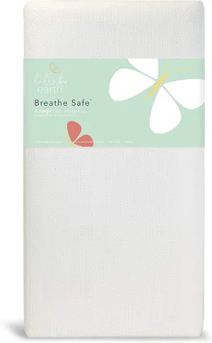 2-Stage Breathable Crib Mattress - Earth Breathe Safe Chemical Free Dual Firmness Natural Mattress with Removable Washable Protector