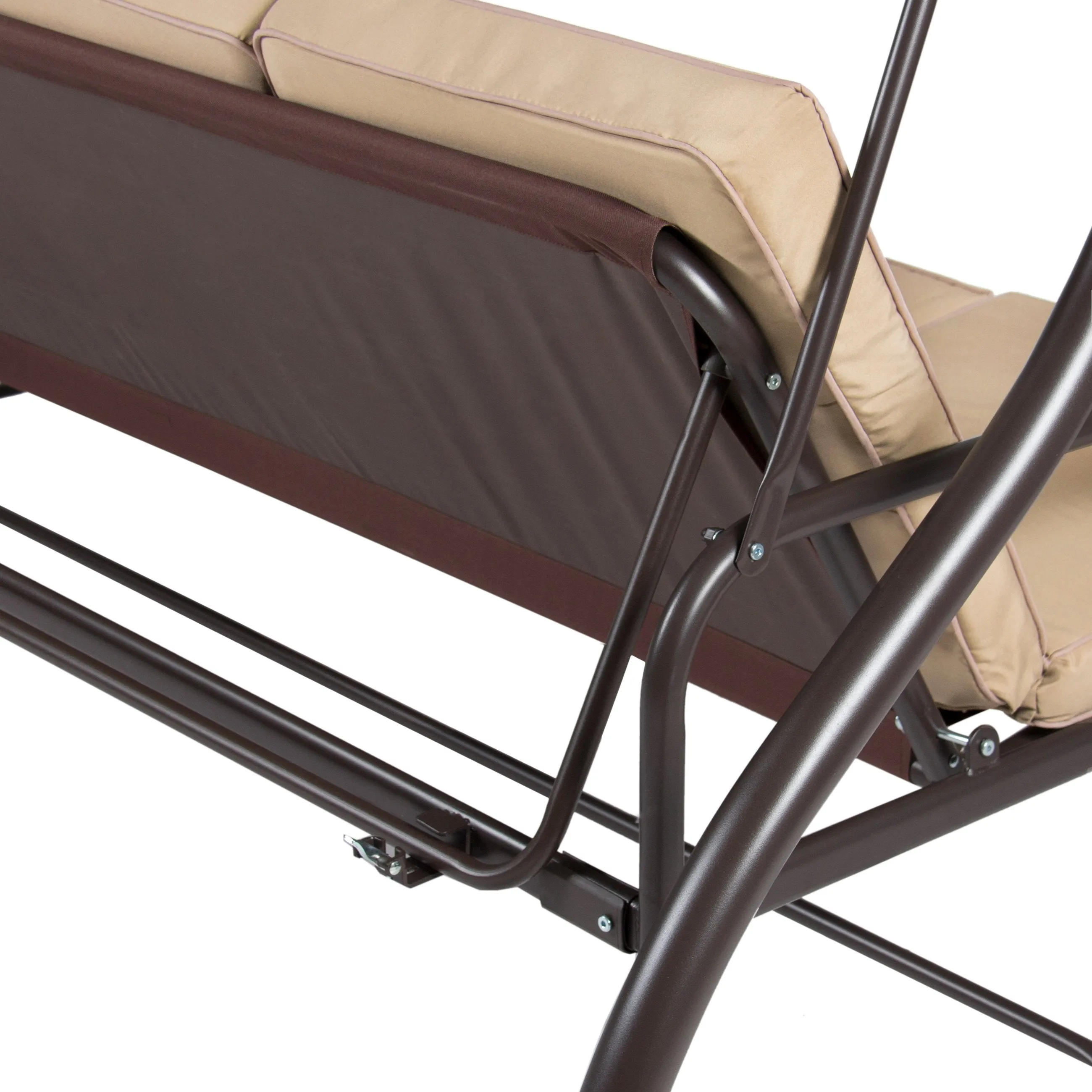 3-Seat Outdoor Canopy Swing Glider Furniture w/ Convertible Flatbed Backrest