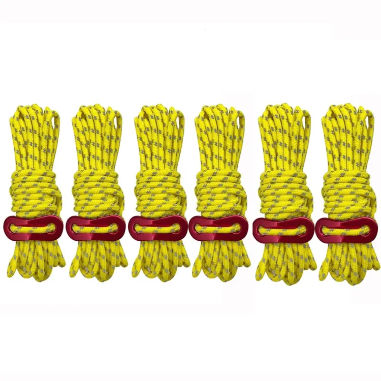 4m x 6 Rolls Outdoor Camping Tent Canopy Wind Rope Luminous Multi-Function Wind Rope Buckle Tent Fixed Rope(Figure 8 Buckle-Yellow)