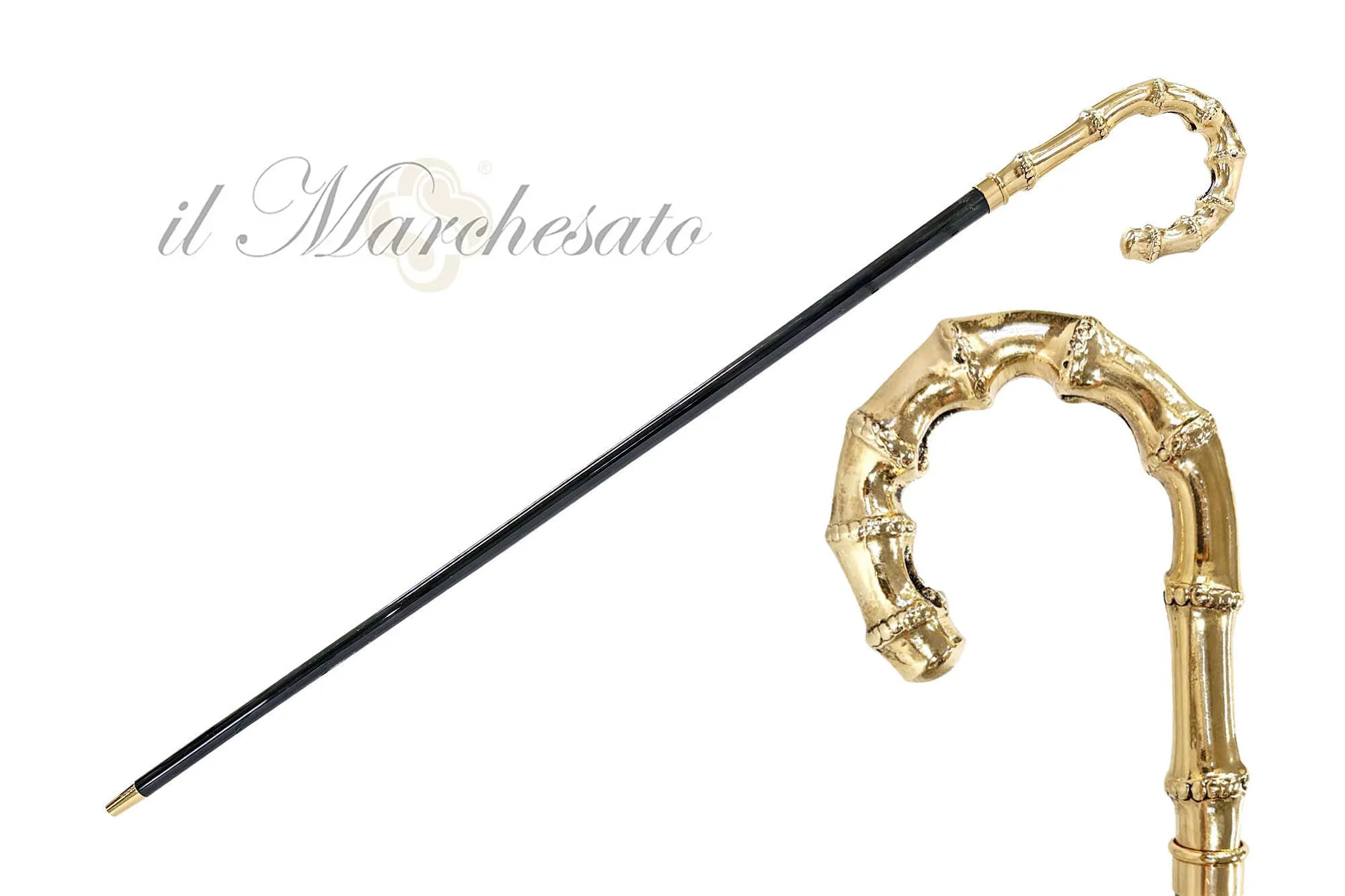 Bamboo-shaped walking stick - Goldplated 24K