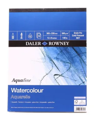 Daler Rowney Aquafine Watercolour Paper Pad Not Surface 12 x 9 Inch 305 x 229mm