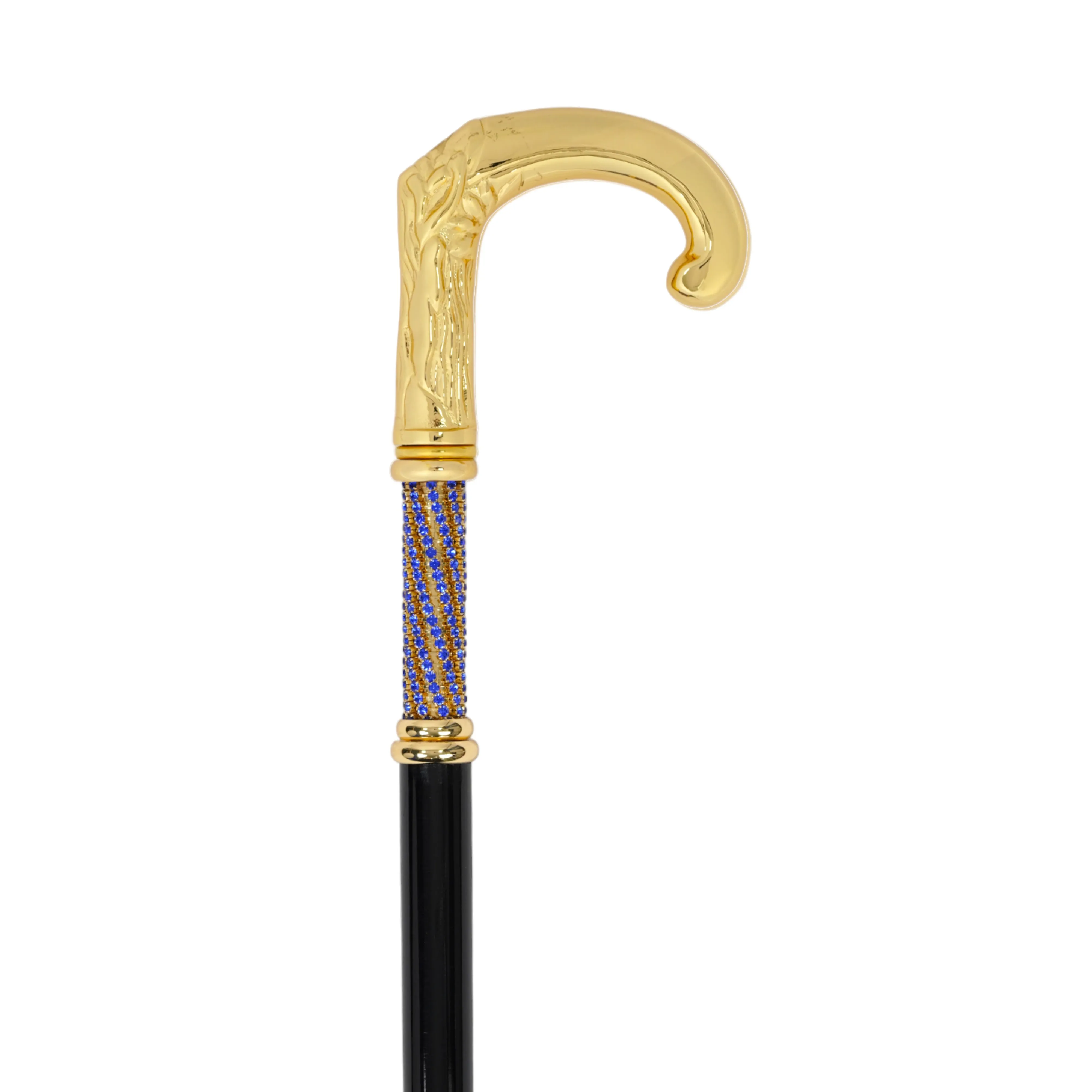 Elegant Italian Craftsmanship: Luxury Walking Cane with 24K Gold Plating and Sapphire Crystals