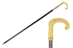 Elegant Italian Craftsmanship: Luxury Walking Cane with 24K Gold Plating and Sapphire Crystals