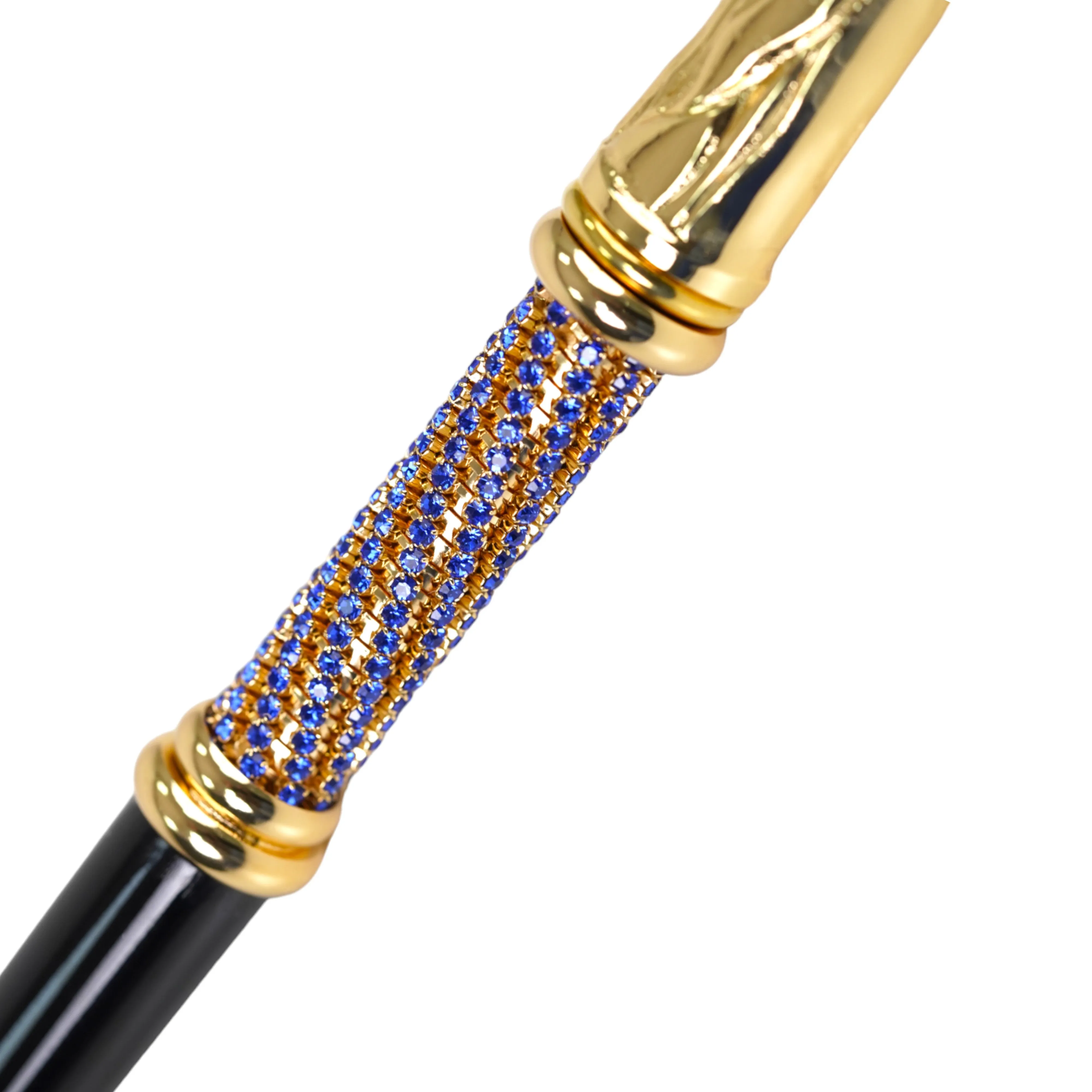 Elegant Italian Craftsmanship: Luxury Walking Cane with 24K Gold Plating and Sapphire Crystals