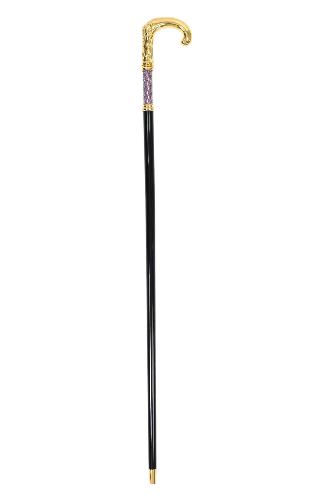 Elegant Italian Craftsmanship: Luxury Walking Cane with 24K Gold Plating and Sapphire Crystals