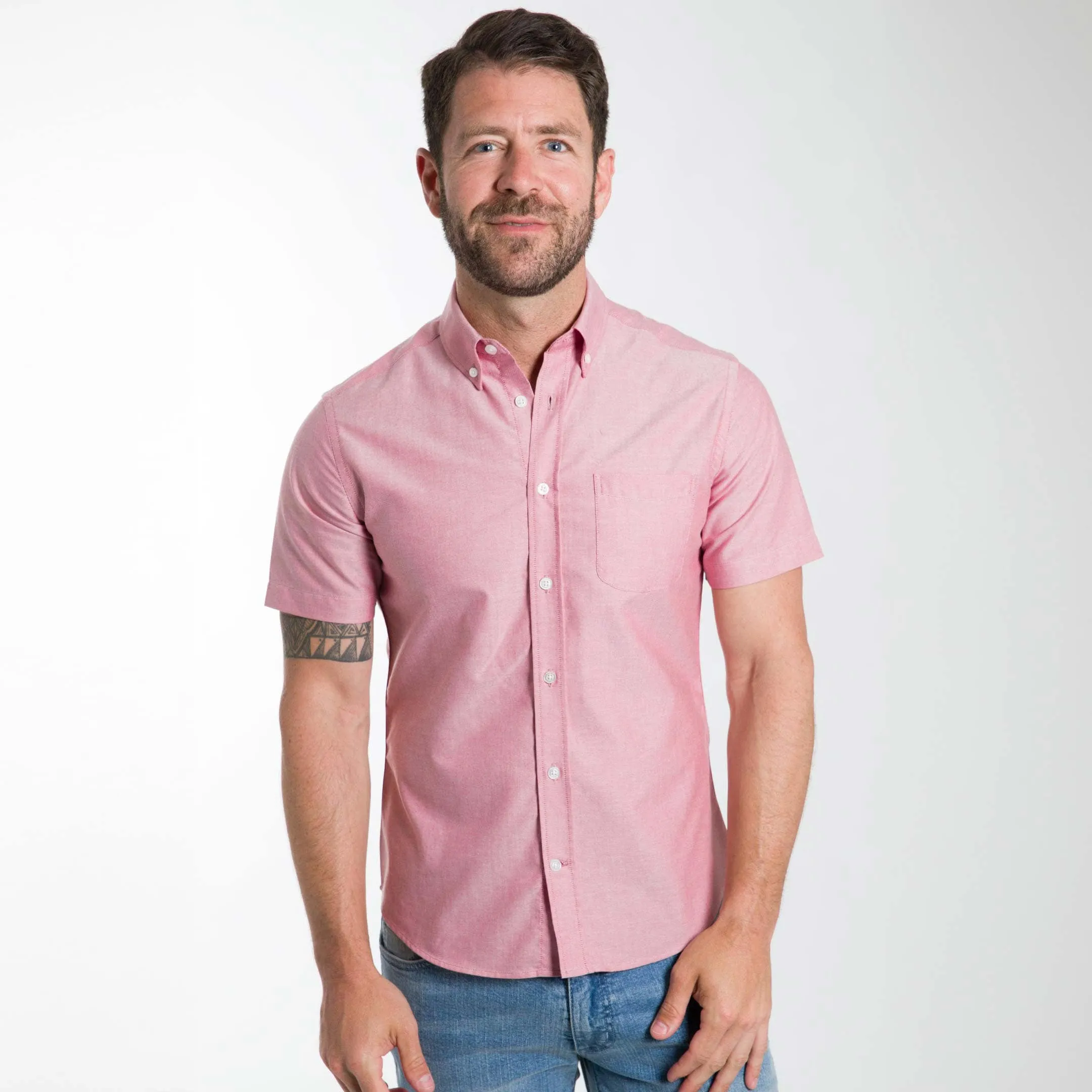 Faded Brick Oxford Wrinkle Free Short Sleeve Shirt