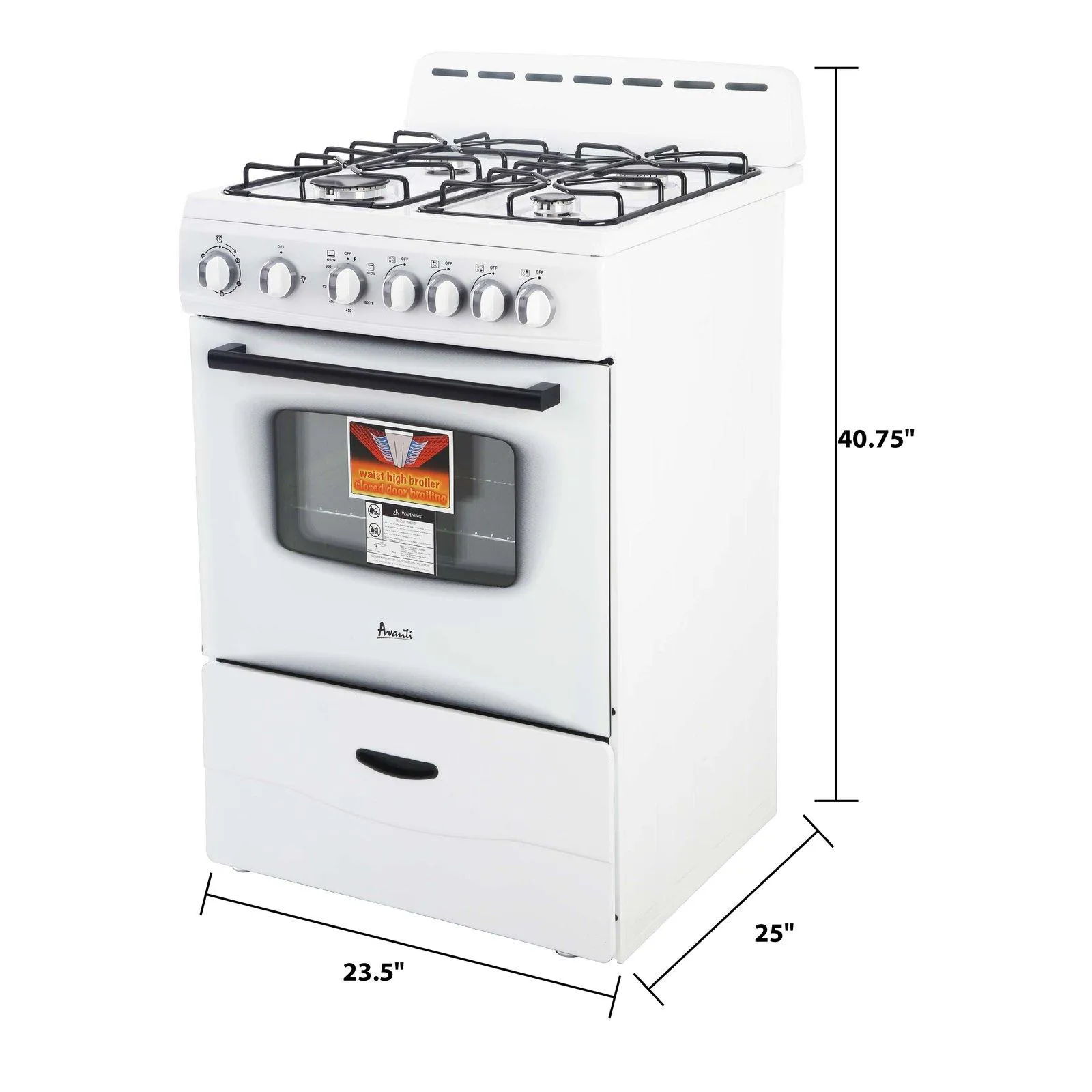 GR2416CSS Avanti 24" Compact Gas Range Oven - Stainless Steel / 2.6 cu. ft.