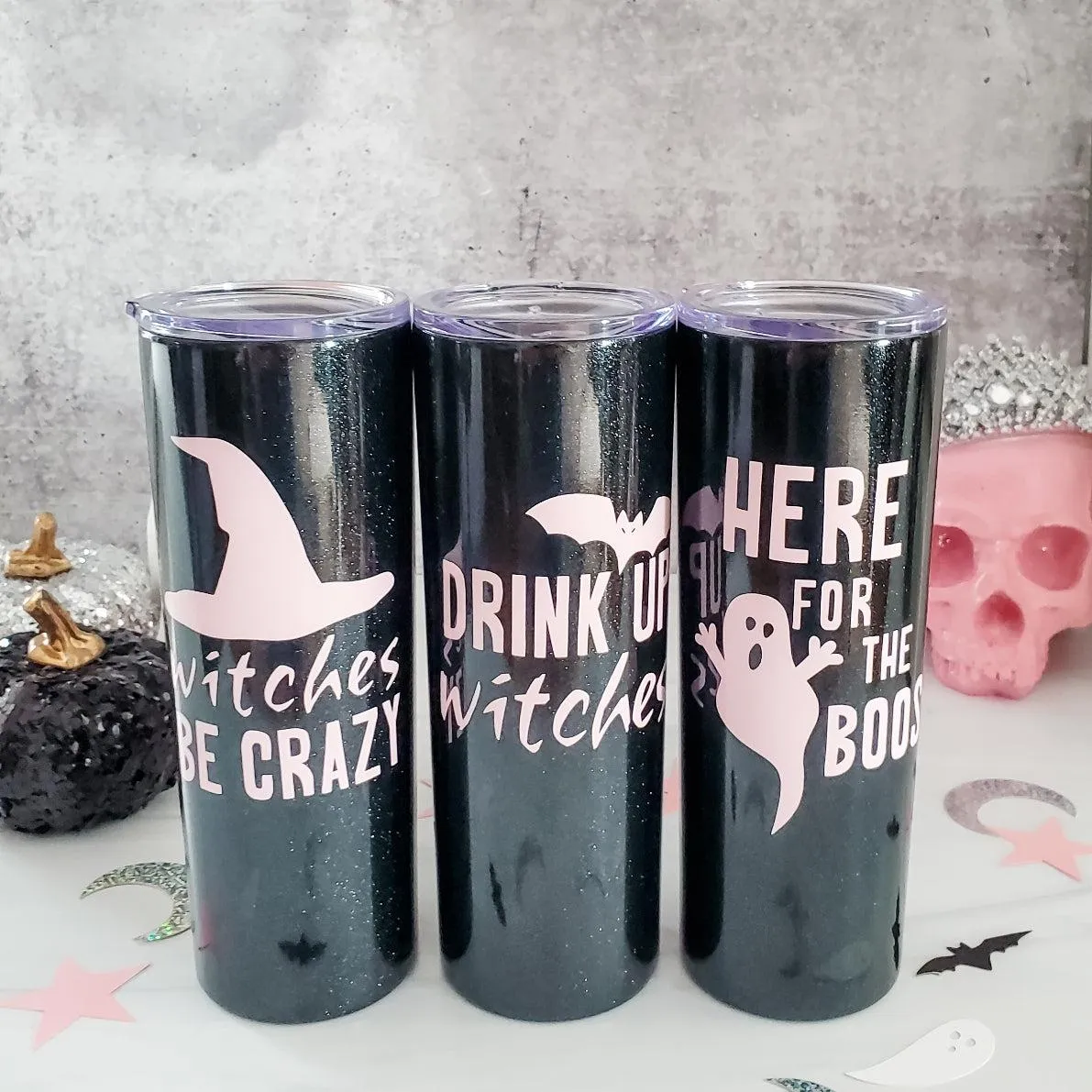 HALLOWEEN Black Glitter Funny 20oz Insulated Tumbler by Salt and Sparkle