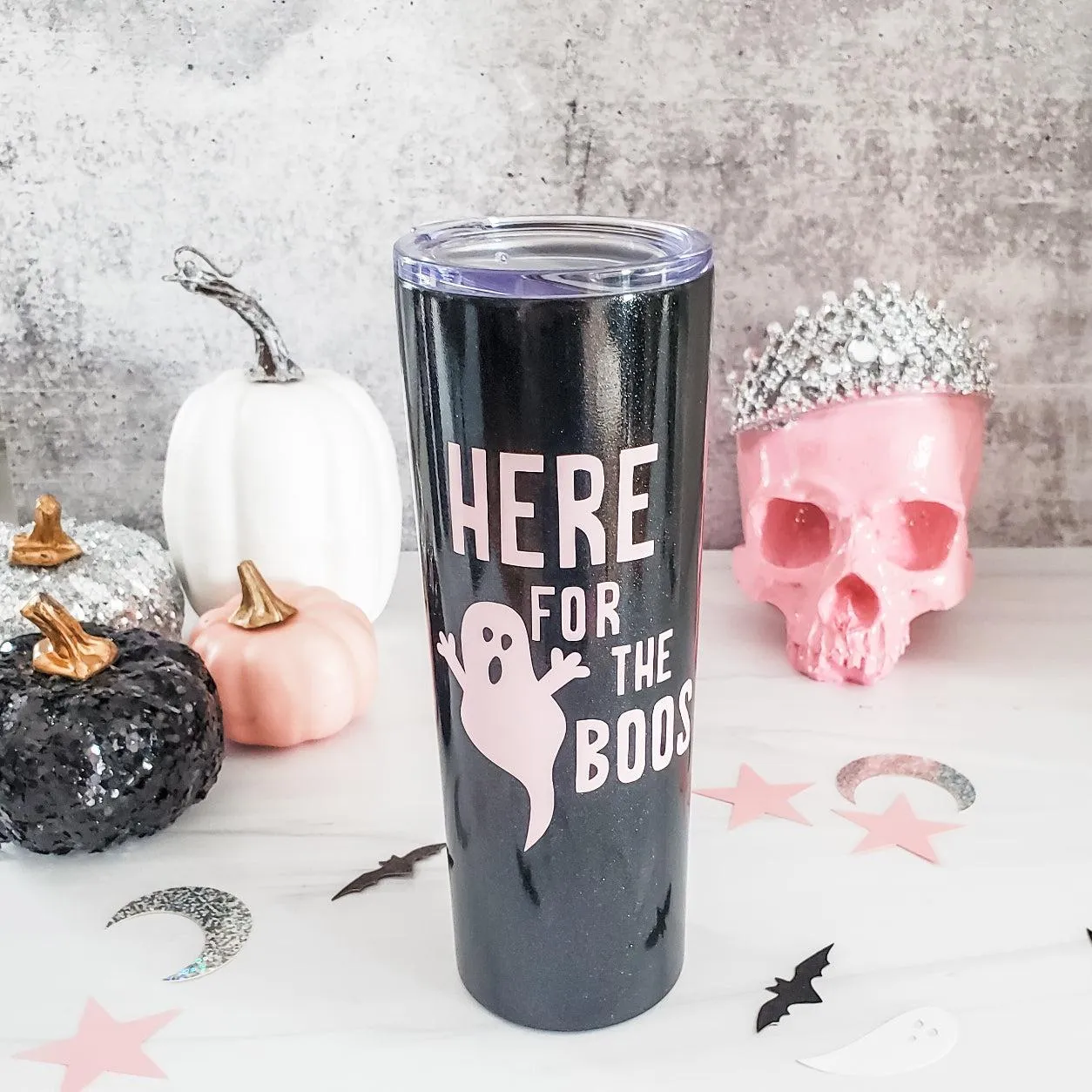 HALLOWEEN Black Glitter Funny 20oz Insulated Tumbler by Salt and Sparkle