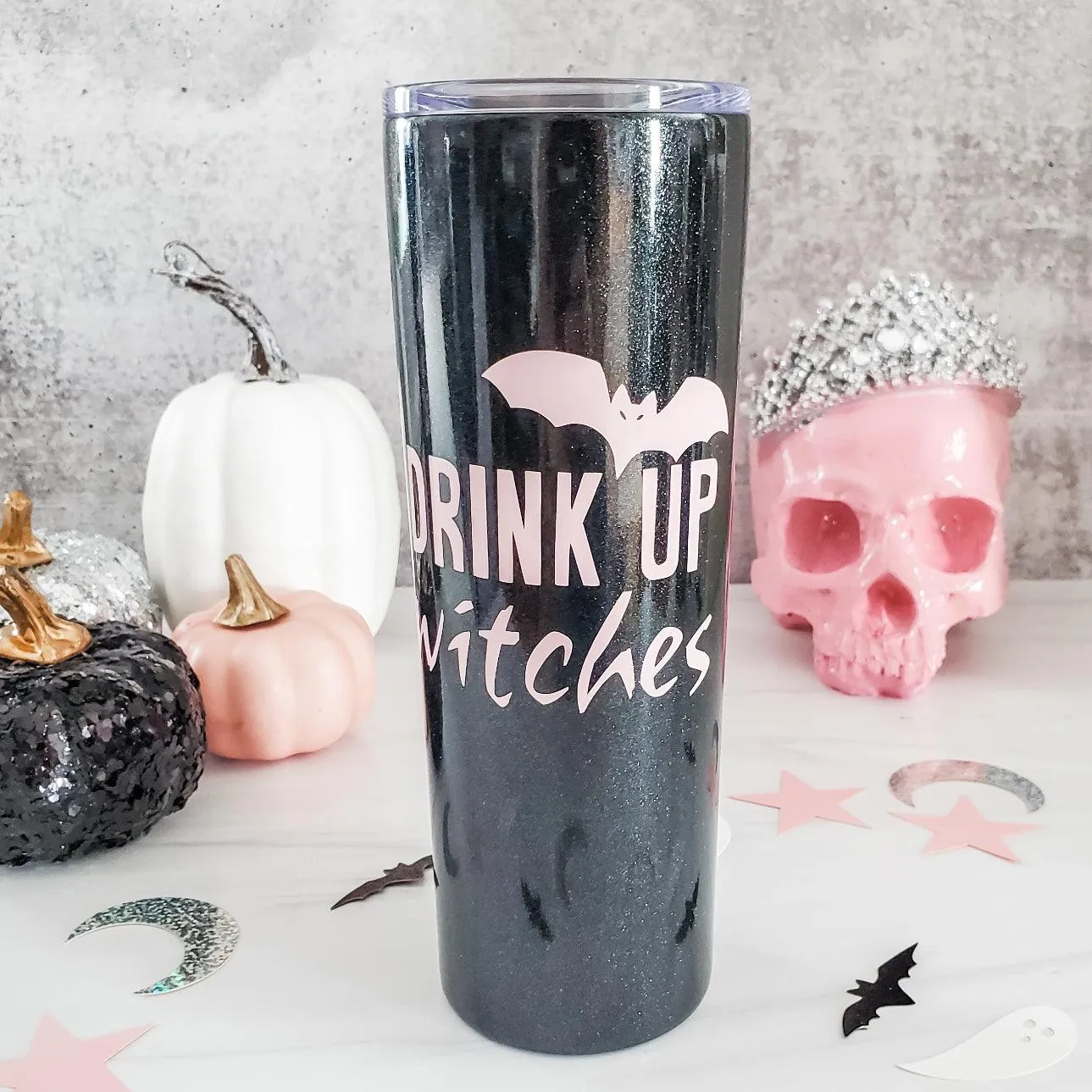 HALLOWEEN Black Glitter Funny 20oz Insulated Tumbler by Salt and Sparkle