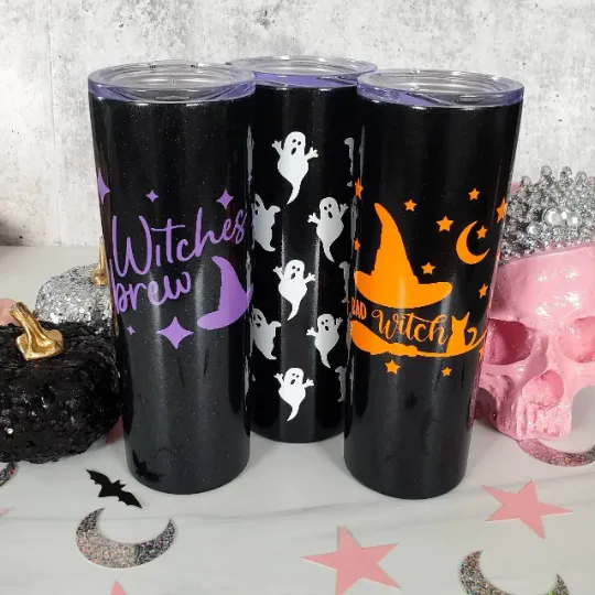 HALLOWEEN Witches Brew Black Glitter Tumbler by Salt and Sparkle