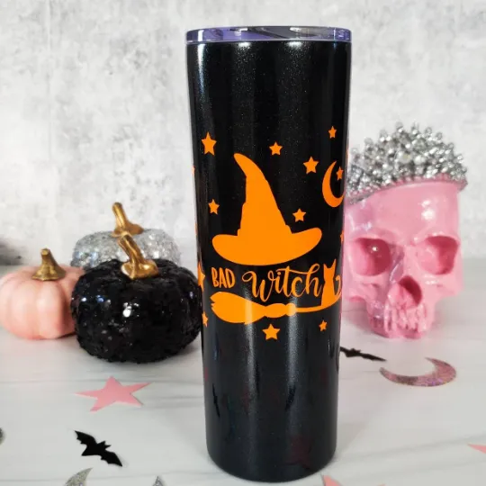 HALLOWEEN Witches Brew Black Glitter Tumbler by Salt and Sparkle