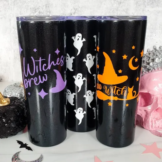 HALLOWEEN Witches Brew Black Glitter Tumbler by Salt and Sparkle