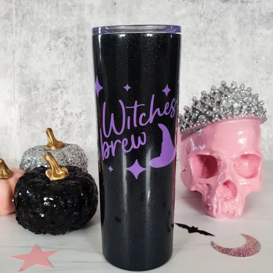 HALLOWEEN Witches Brew Black Glitter Tumbler by Salt and Sparkle