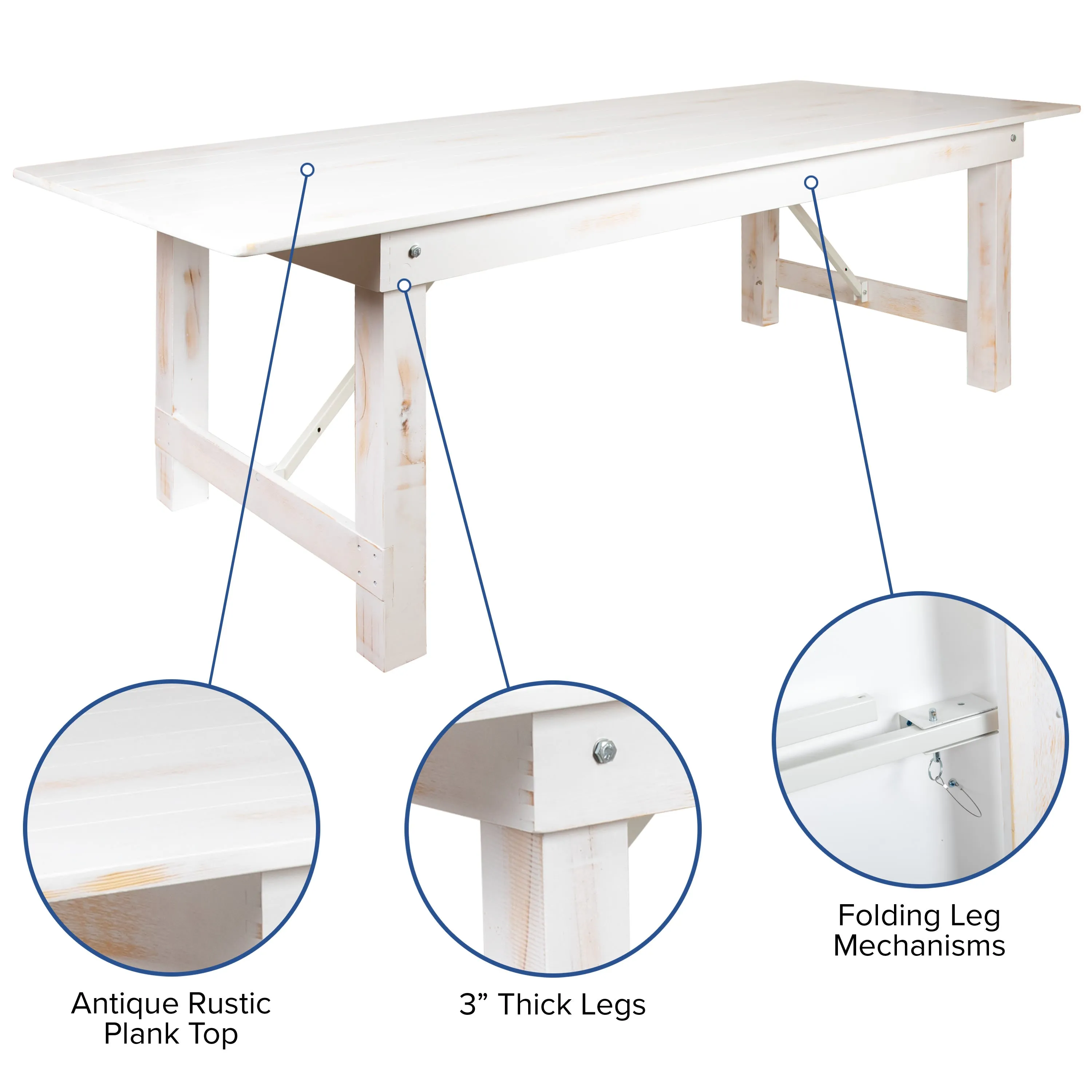 HERCULES Series 7' x 40" Rectangular Solid Pine Folding Farm Table