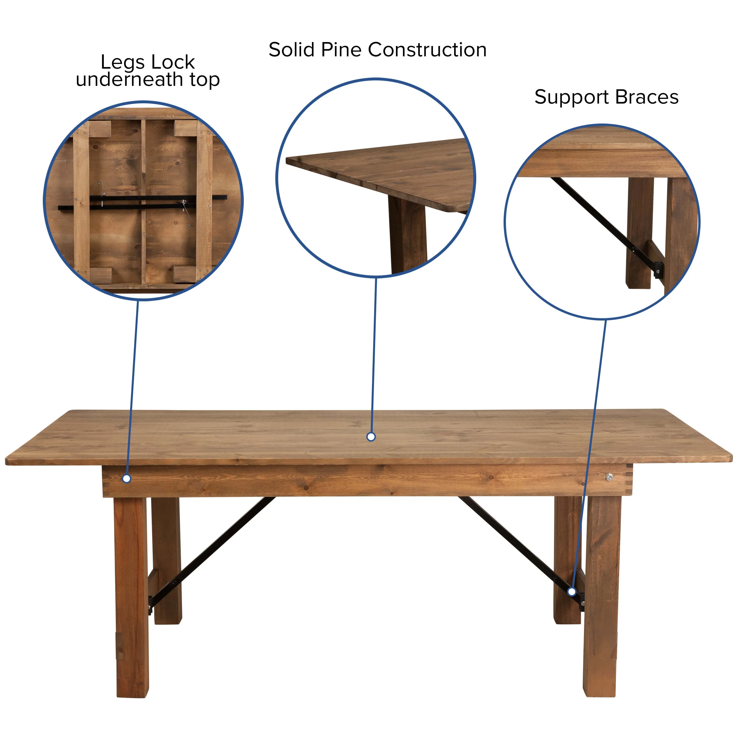 HERCULES Series 7' x 40" Rectangular Solid Pine Folding Farm Table