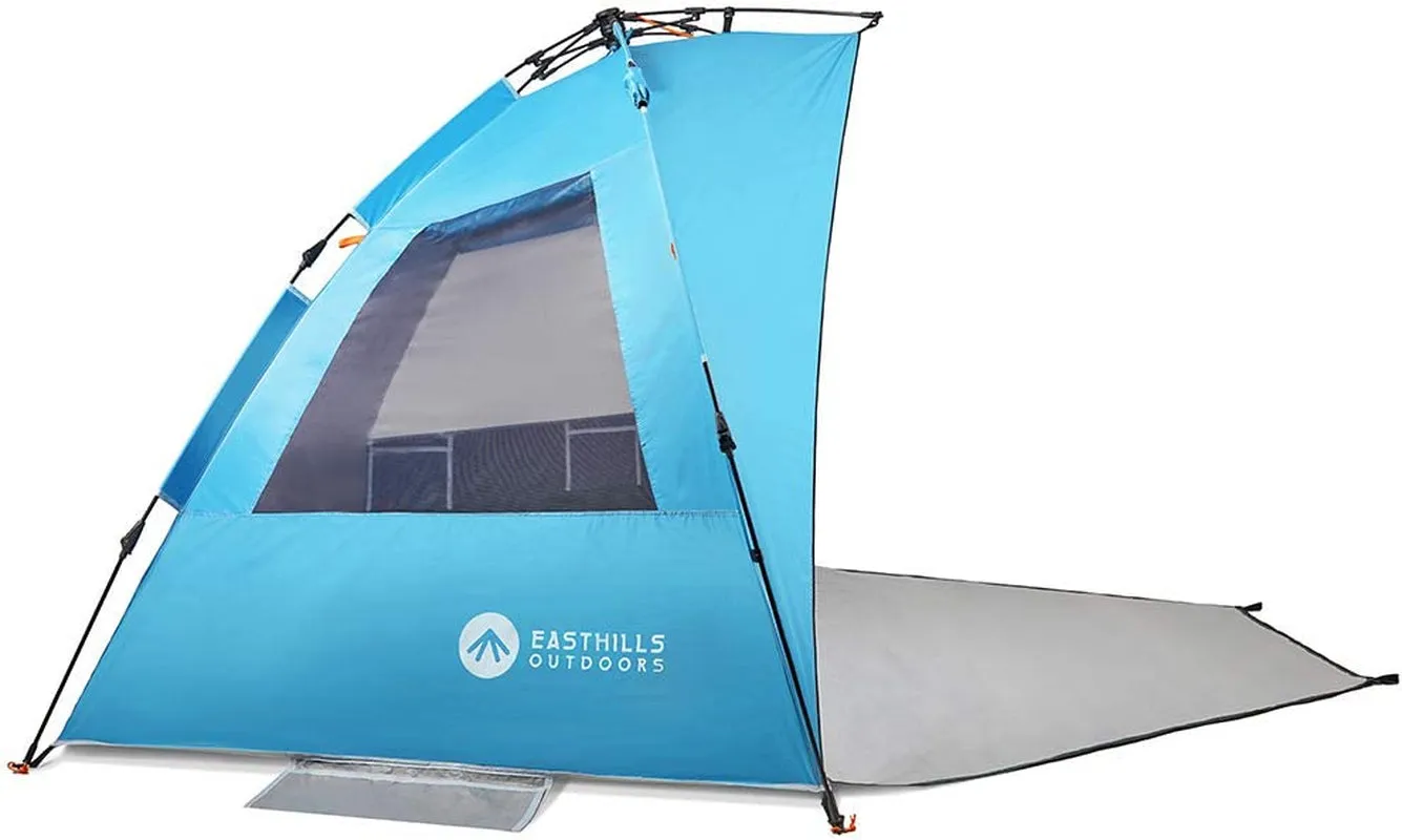 Instant Shader Dark Shelter XL Beach Tent 99" Wide for 4-6 Person Sun Shelter UPF 50  with Extended Zippered Porch Pacific Blue