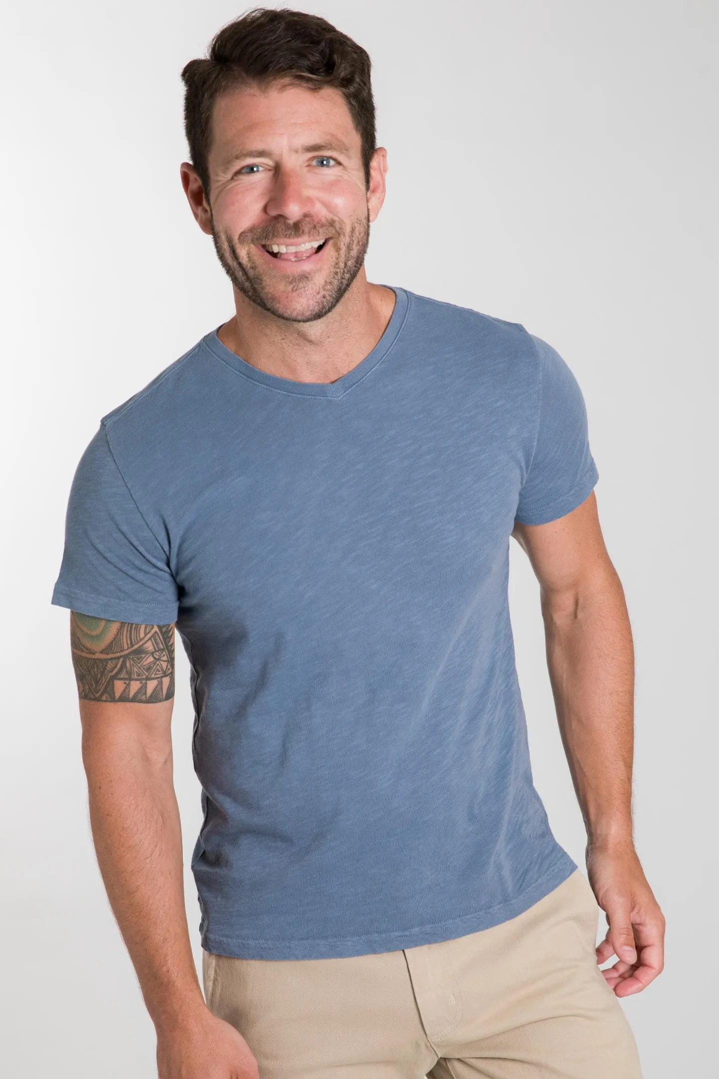 Lightweight Washed Blue V Neck Tee