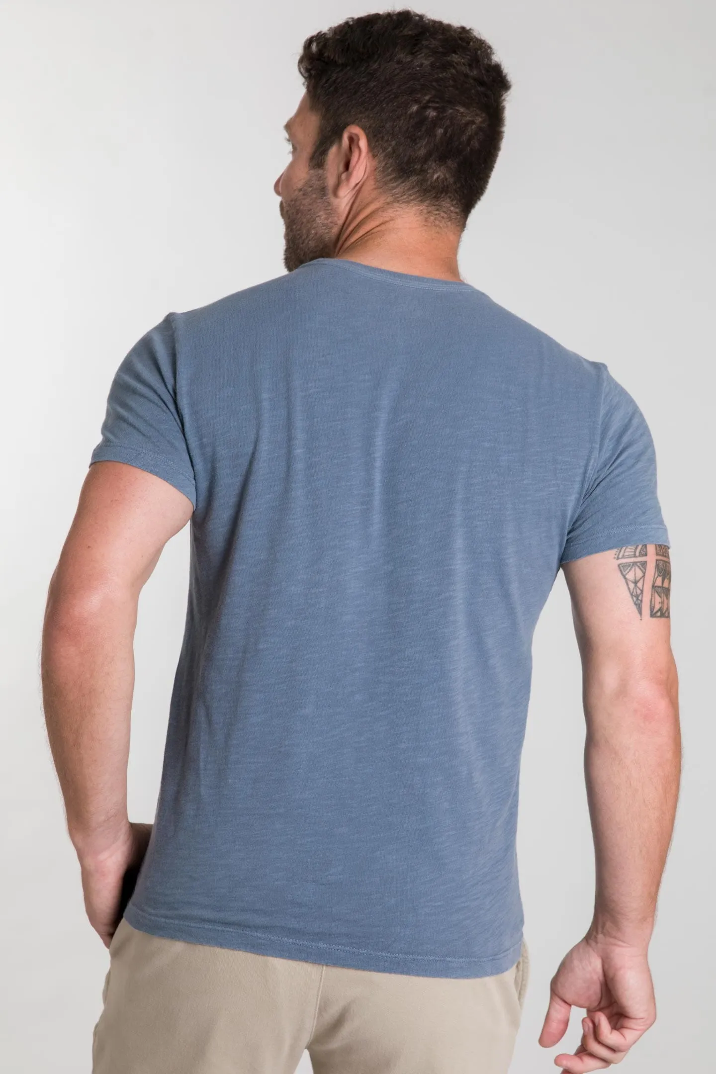 Lightweight Washed Blue V Neck Tee