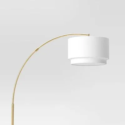 New - Knurled Metal Arc Floor Lamp with Tiered Shade Brass - Threshold