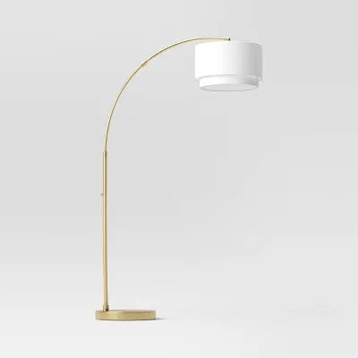 New - Knurled Metal Arc Floor Lamp with Tiered Shade Brass - Threshold