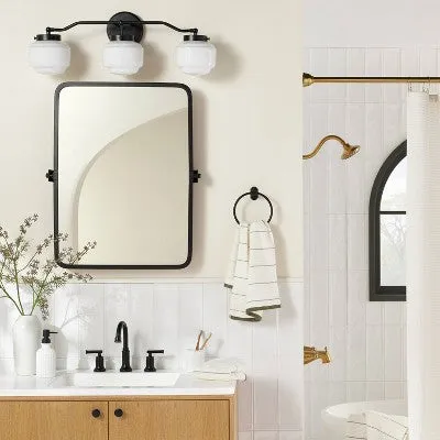 New - Milk Glass 3-Bulb Vanity Wall Sconce Black Finish - Hearth & Hand with Magnolia