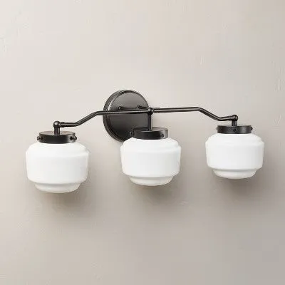 New - Milk Glass 3-Bulb Vanity Wall Sconce Black Finish - Hearth & Hand with Magnolia