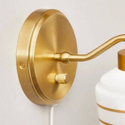 New - Milk Glass Striped Wall Sconce Brass Finish - Hearth & Hand with Magnolia