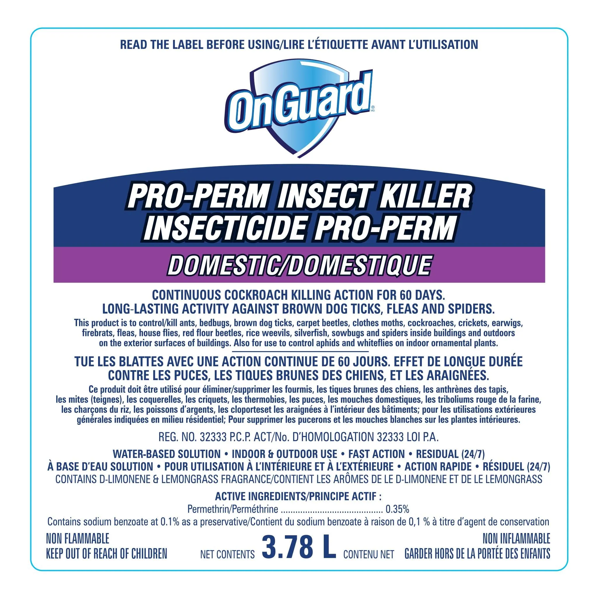 OnGuard Pro-Perm Insect Killer 3.78L | Bed Bug Spray | Fast Action.