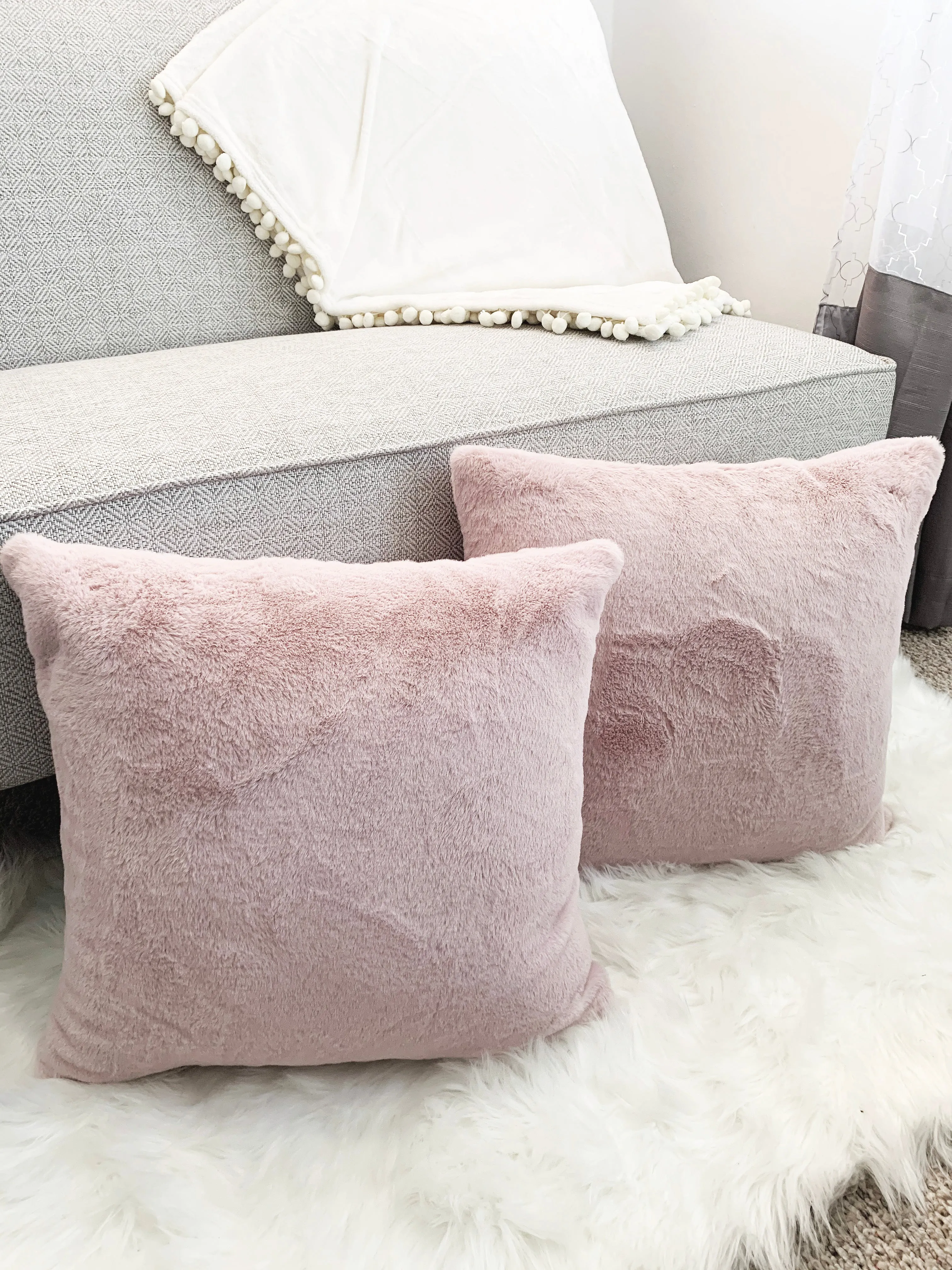 Pink Faux Fur Throw pillow cover