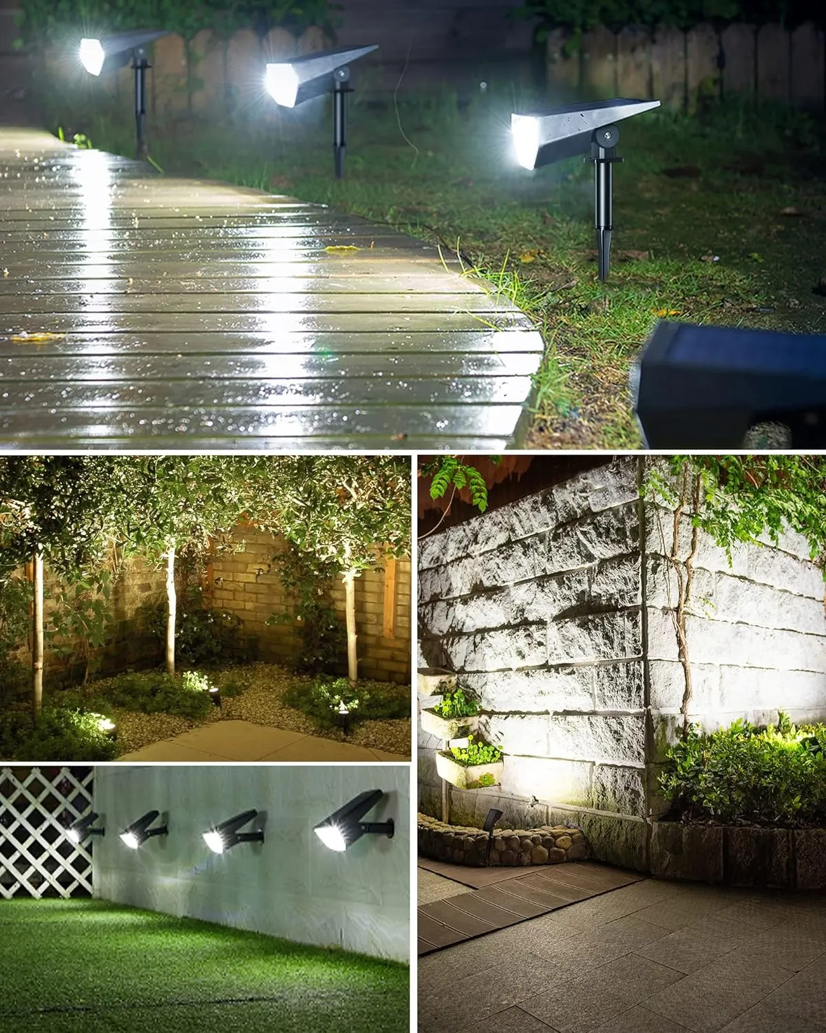 Solar Spot Lights Outdoor 2-in-1 Solar Landscape Lights 12 LED Bulbs Solar Powered Lights IP67 Waterproof Adjustable Wall Light