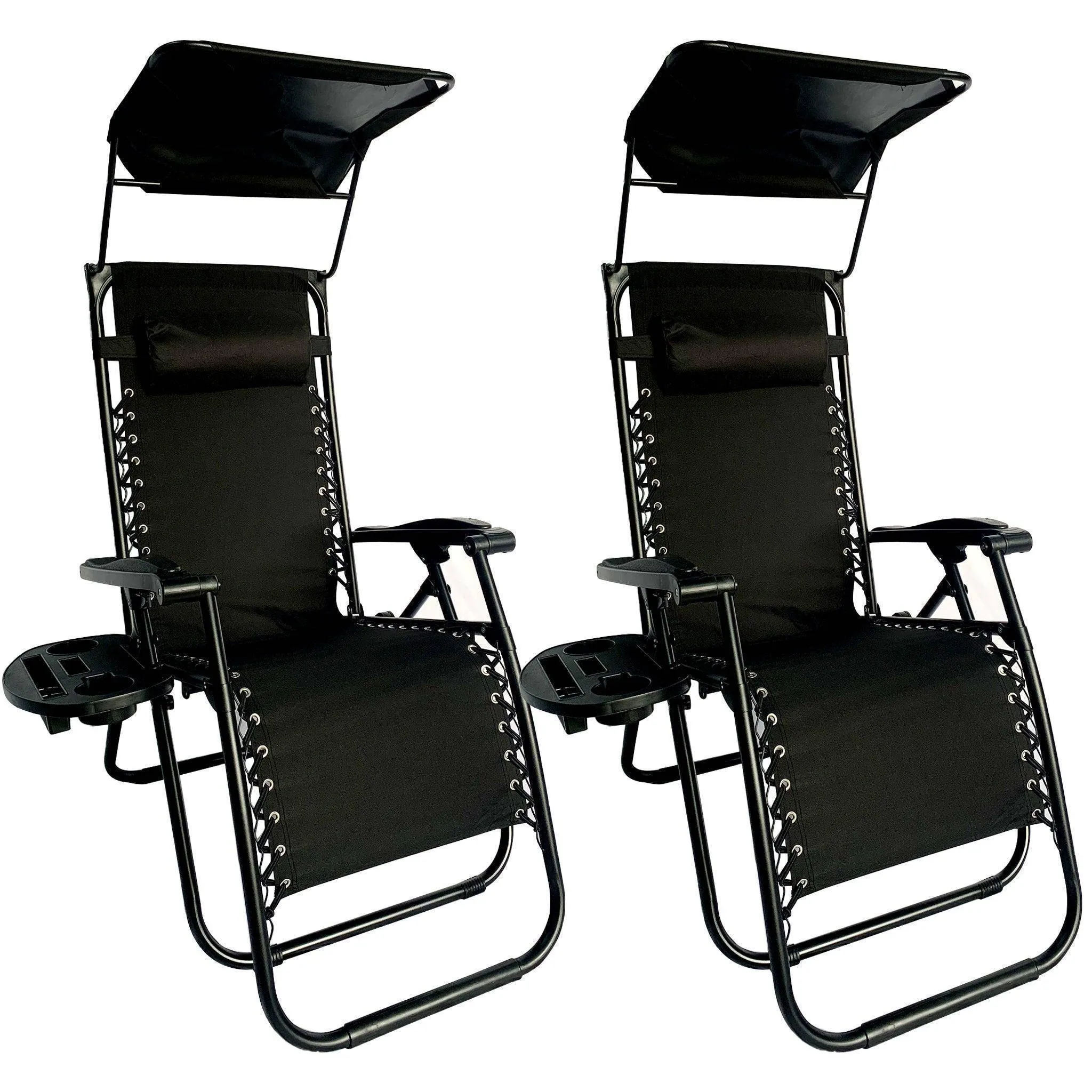 Sun Lounger Recliner Chair With Canopy Sunshade Set Of 2-BSC-005