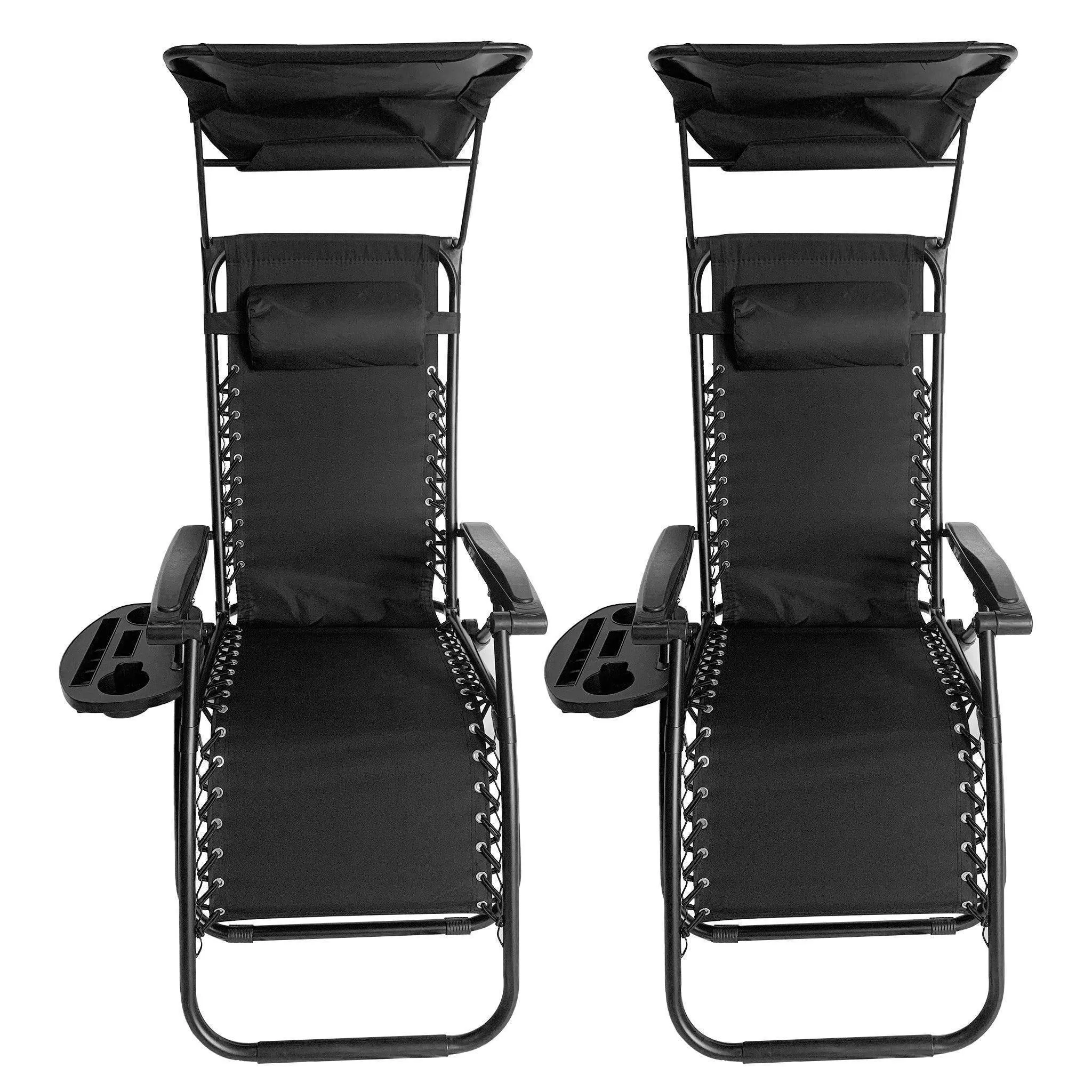 Sun Lounger Recliner Chair With Canopy Sunshade Set Of 2-BSC-005