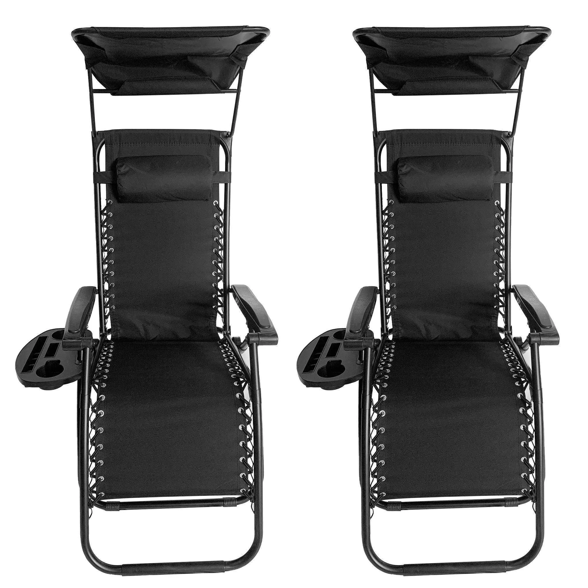 Sun Lounger Recliner Chair With Canopy Sunshade Set Of 2-BSC-005