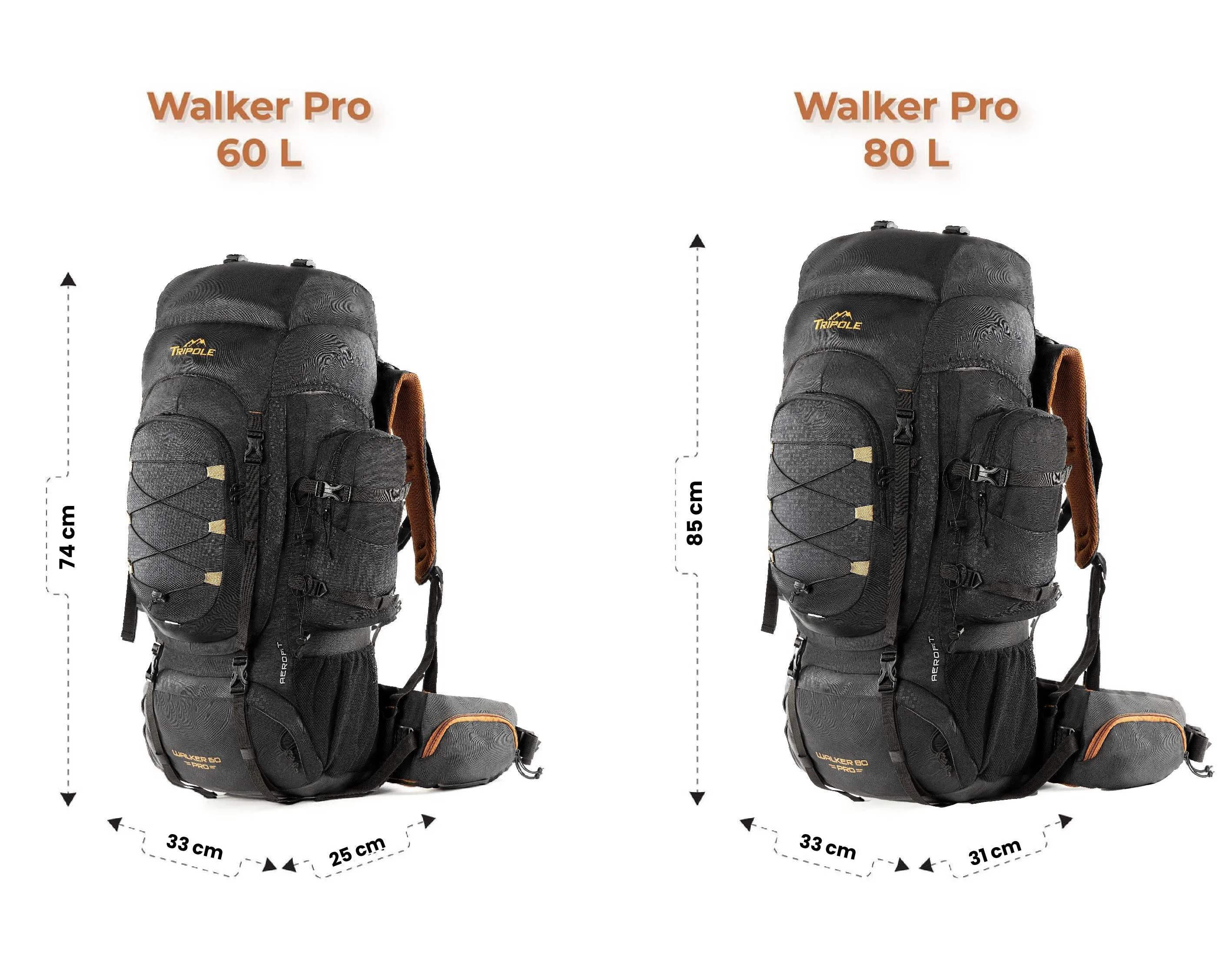 Tripole Walker Pro Internal Frame Rucksack for Travel and Trekking | Front Opening | Laptop Sleeve | Water Repellent | Rain Cover | 5 Year Warranty | 80 Litres Black