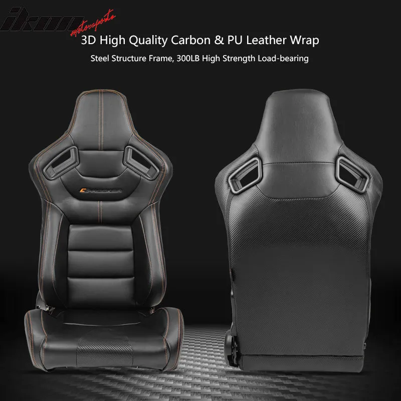 Universal Black Racing Seat Dual Slider Red Belt PU Carbon Leather