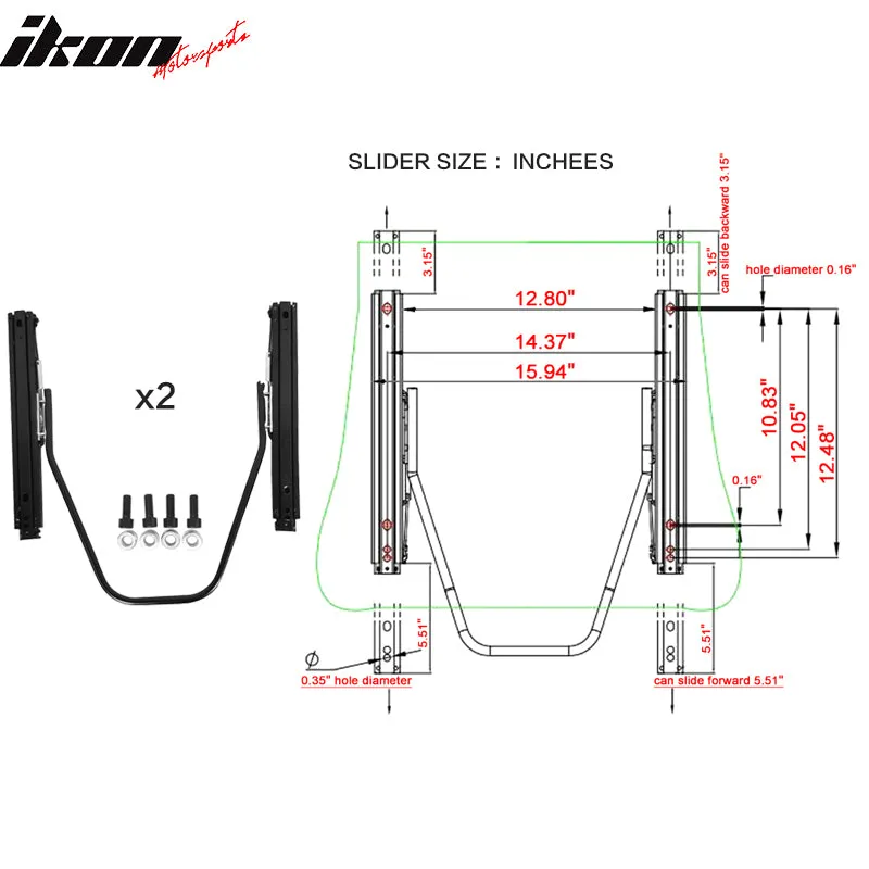 Universal Black Racing Seat Dual Slider Red Belt PU Carbon Leather